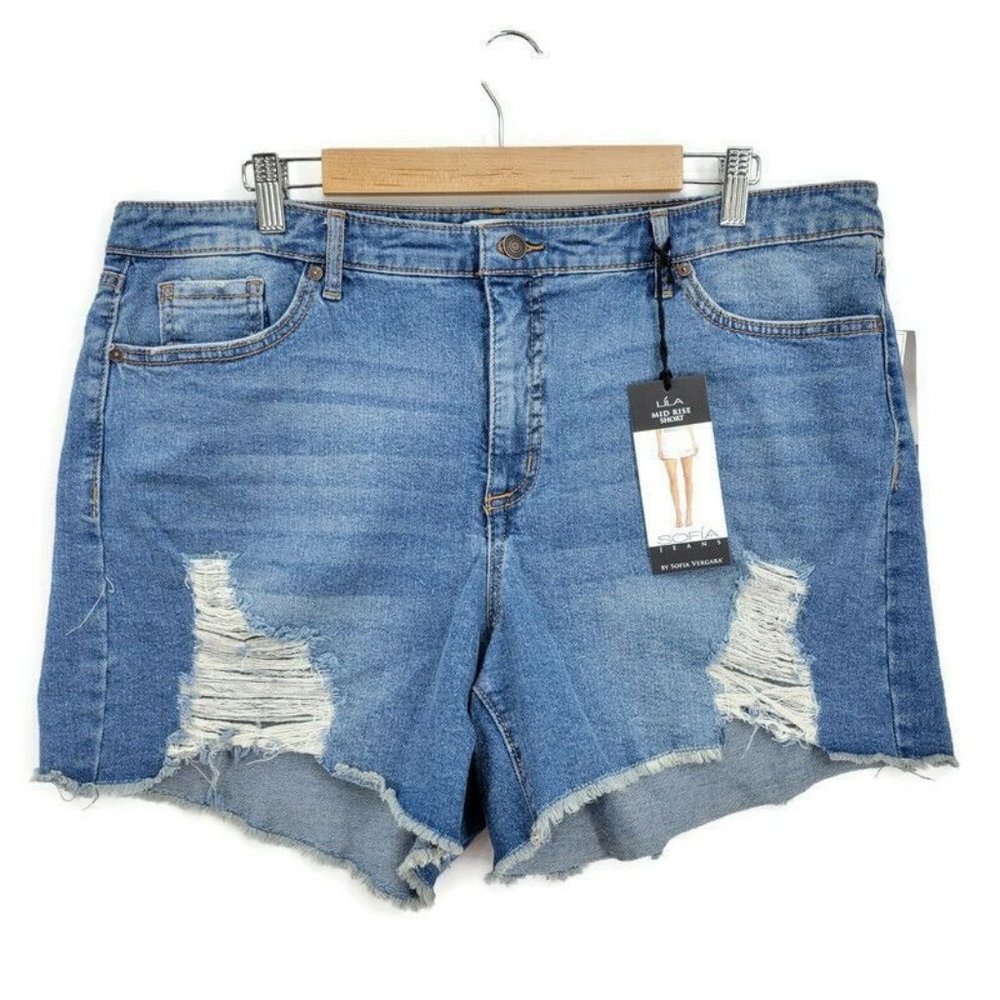 Sofia Vergara Lila Shorts Size 18 Blue Jeans Denim Cut Off Stretch Distressed
